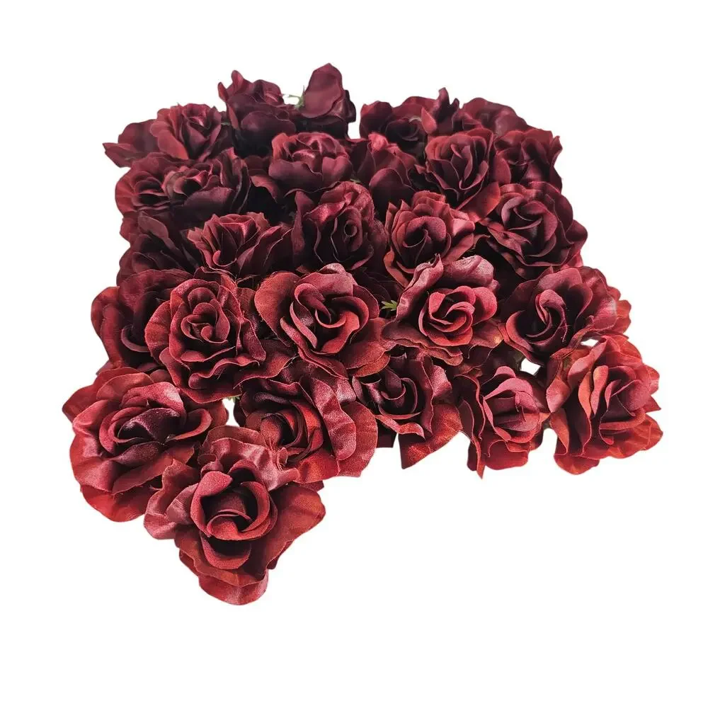 100 Burgundy Red Satin Rose Heads Stemless Wedding Floral Craft DIY 2.5in Flower